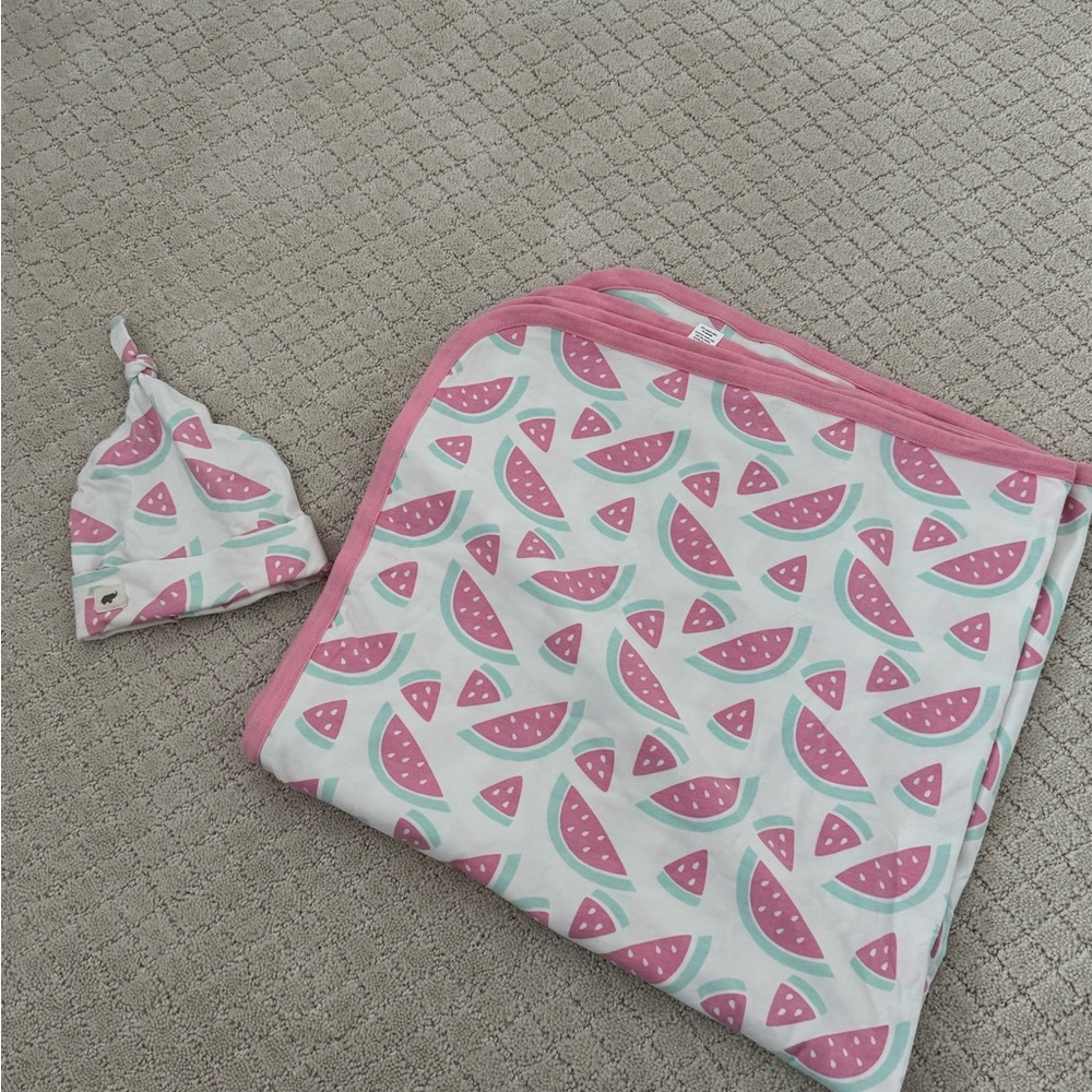 Monica & Andy Watermelon Print Baby Hat and Blanket Swaddle Take-Me-Home Set